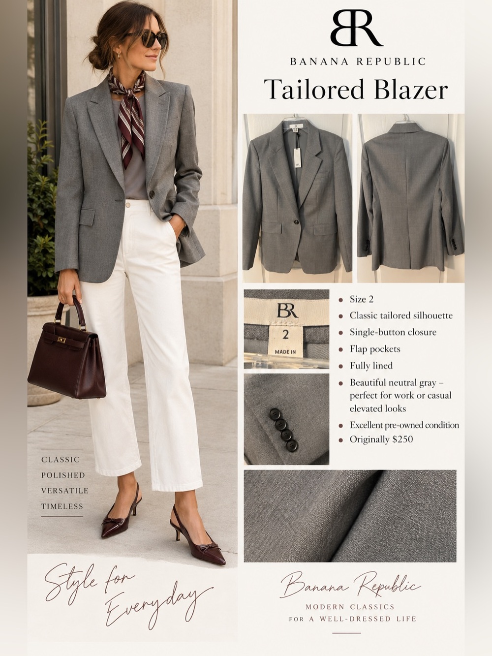 Banana Republic Women's Neutral Gray Tailored Blazer